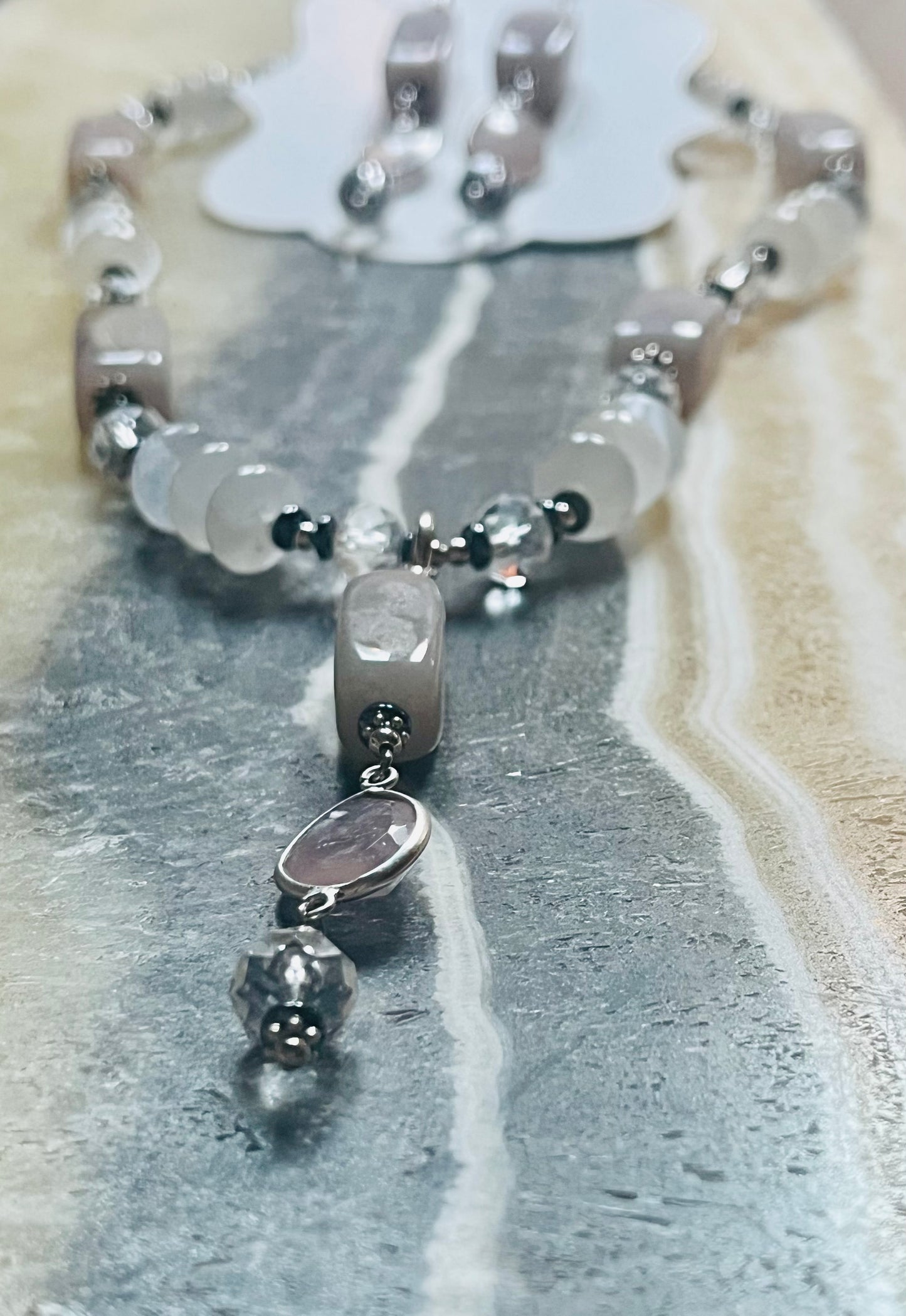 Rose Quartz, Selenite and Crystal Quartz Necklace and Earring Set
