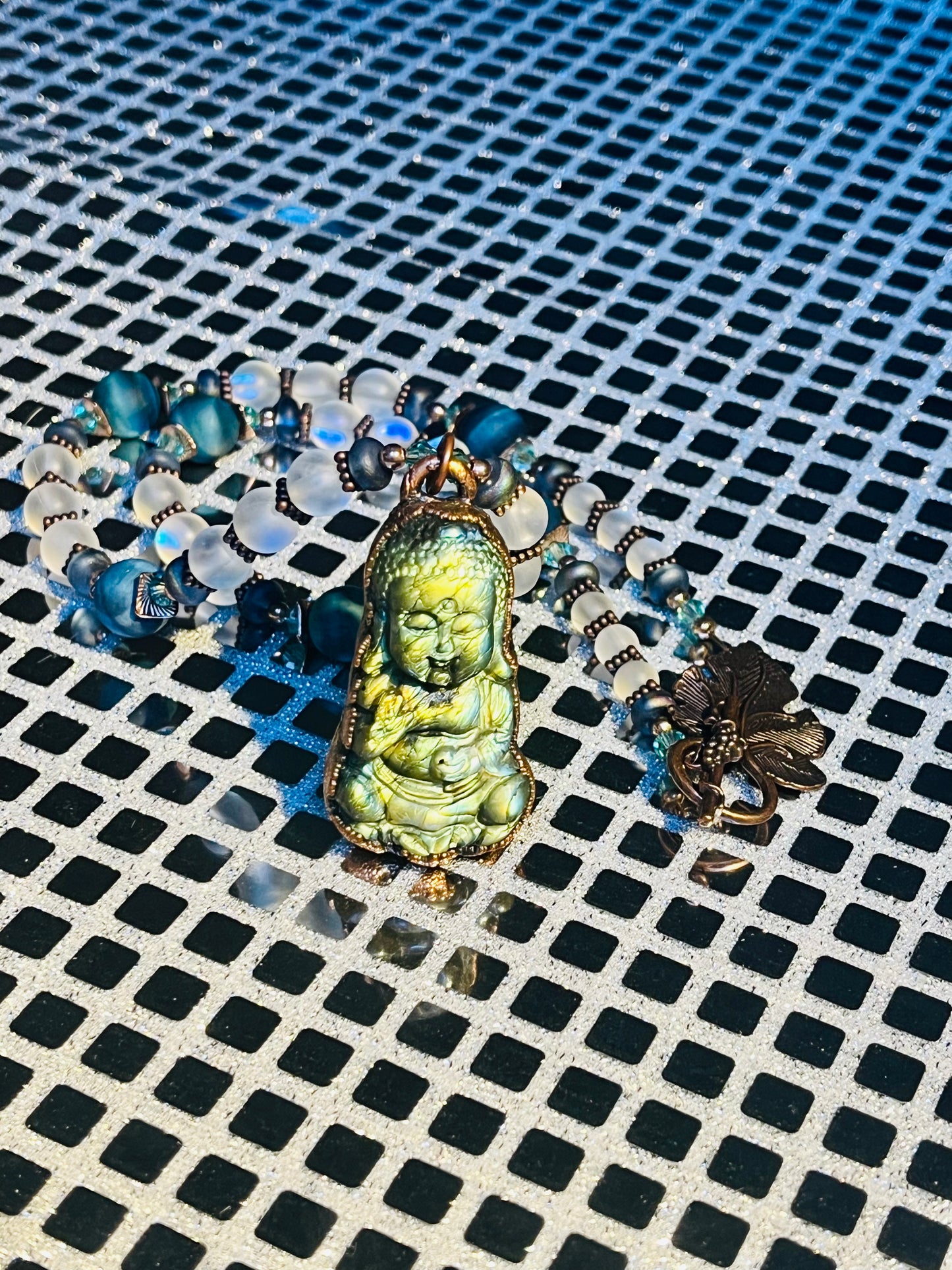 Labradorite Buddha Necklace and Earring Set