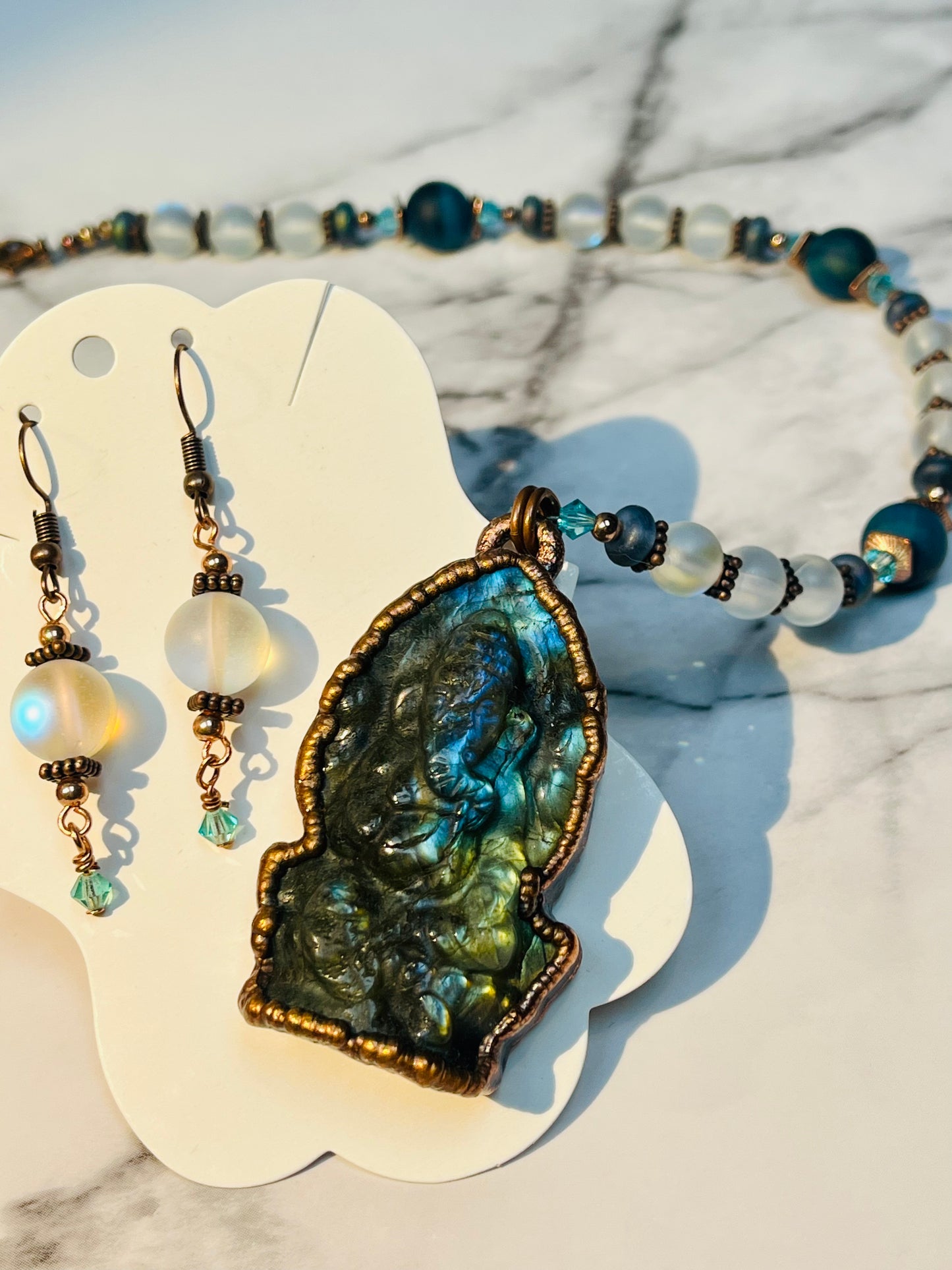 Labradorite Ganesha Necklace with Earrings